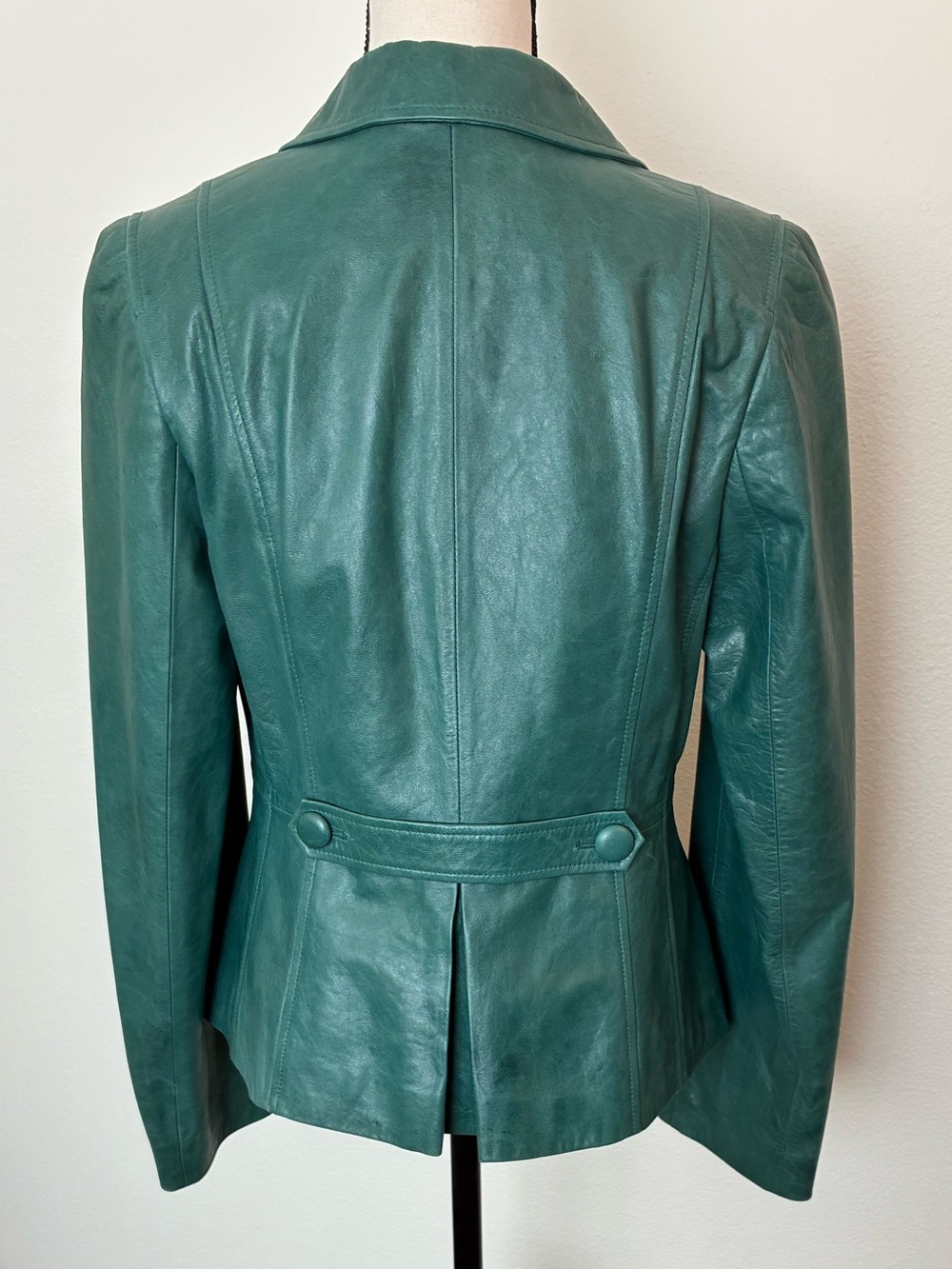 Vintage Y2K Ann Taylor LOFT Green Genuine Leather Blazer - Picture 3 of 15